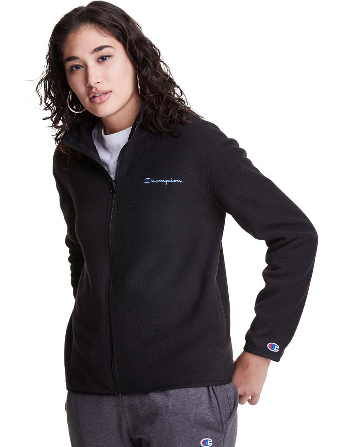 Champion Womens Jackets NZ - Polar Fleece Full Zip Mock Neck Black ( 1302-ZFOTY )